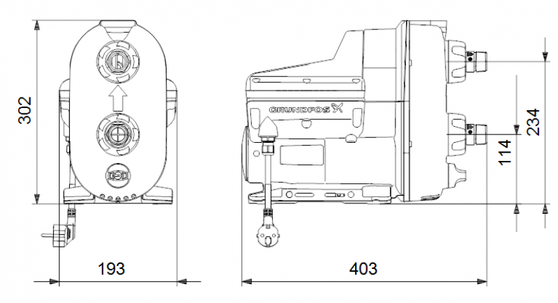 Размери на Grundfos SCALA2 3-45 A